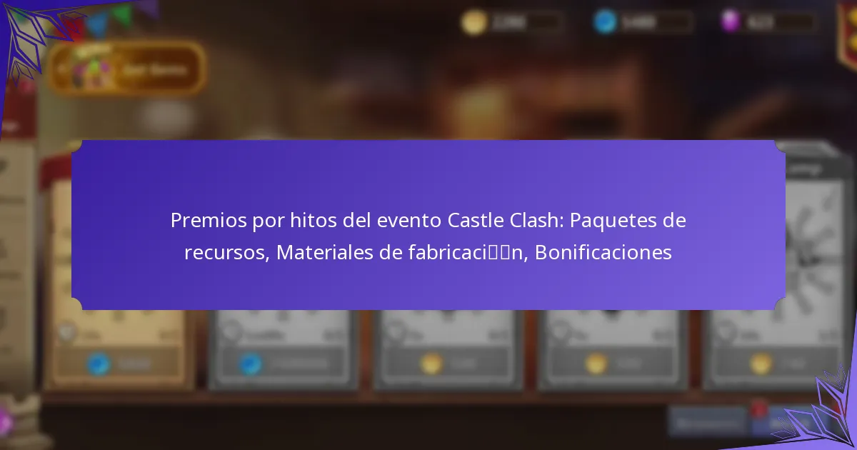 Premios por hitos del evento Castle Clash: Paquetes de recursos, Materiales de fabricación, Bonificaciones